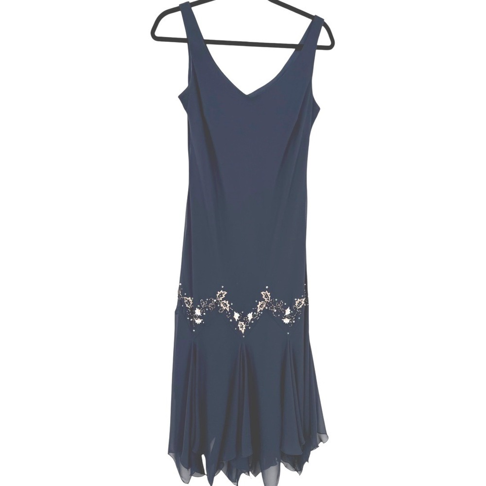 SL Fashions Sleeveless Beaded Handkerchief Hem Midi Dress Sz 12 Fairy Whimsigoth